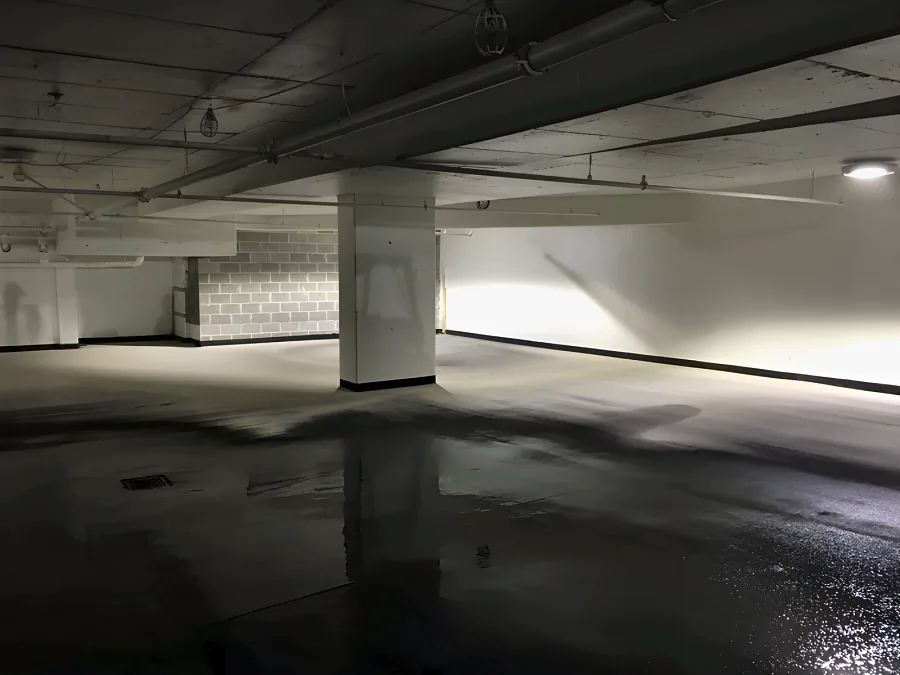 Fresh Kelmar coat glossy under the work lights in the 980 Howe Street parkade, Downtown Vancouver