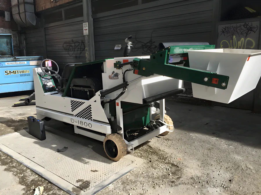 The ride-on preparation machine staged in the lane at 980 Howe Street before going down into the parkade