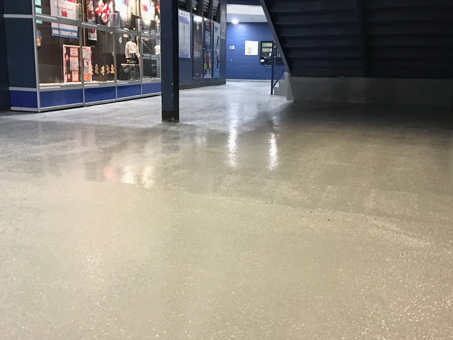 Anti-slip epoxy floor in the concourse at Canlan Ice Sports, Burnaby