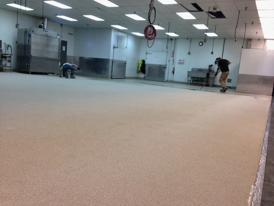 The back-of-house prep room at Costco Abbotsford with the crew finishing the last areas of the floor