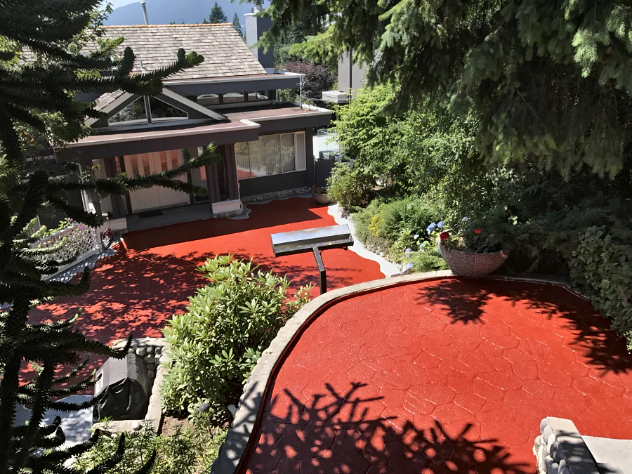 The entry court and the upper walkway in red ResinTech CRU