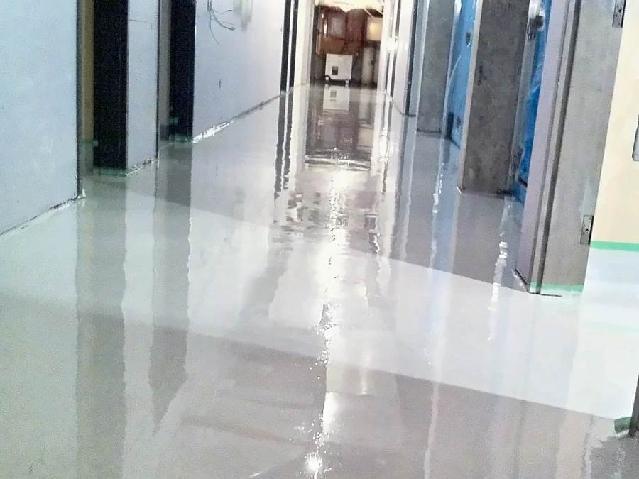 Glossy white Eco-HTS 100 floor along a corridor in the UBC Biological Sciences Building